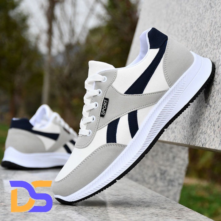 Sepatu Sneakers Pria Dewasa Sepatu Sport Model Terbaru Sepatu Tali Keren-Hitam Abu
