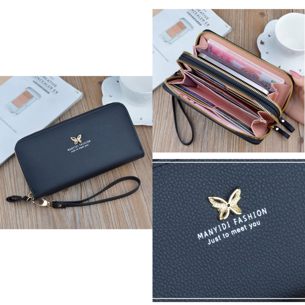 DOMPET PANJANG WANITA IMPORT MUAT HP KULIT HITAM REGATA PREMIUM BESAR 2 RESLETING KARTU KOREA KOIN FASHION REMAJA WA591B5 KEKINIAN BRANDED  CEWEK BATAMMURAH