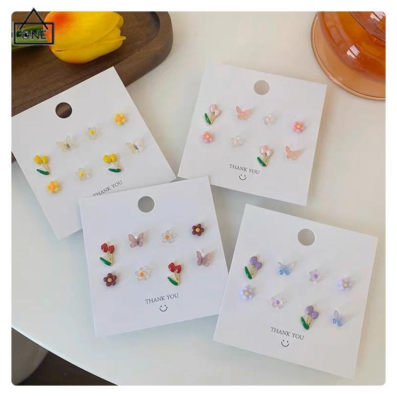 COD❤️Anting Set Perhiasan Anting-anting Kupu-kupu Bunga Berwarna-Warni-A.one