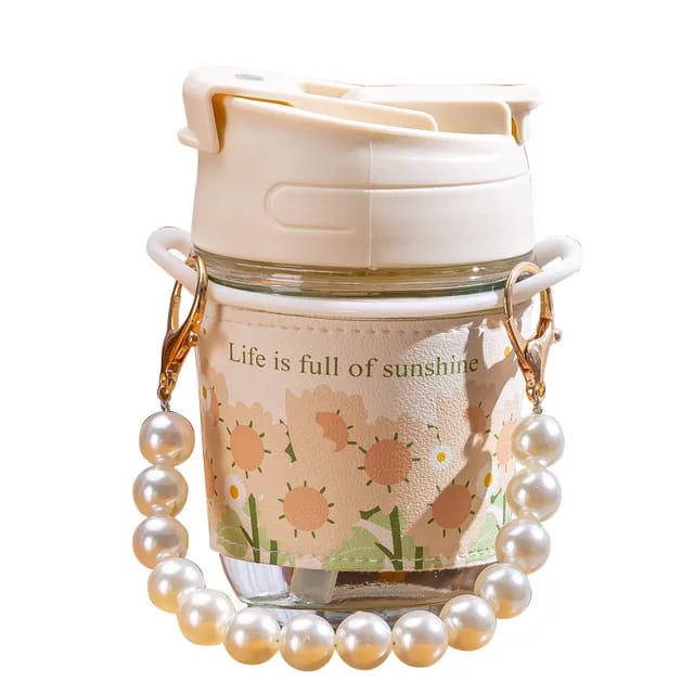 OS BOTOL KACA AESTHETIC / TUMBLER MINUM SEDOTAN TALI MUTIARA