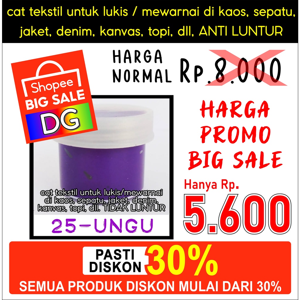 

Warna UNGU - Cat Tekstil utk lukis mewarnai di kaos / tas / sepatu / jeans / jaket / topi / kanvas - langsung pakai ANTI LUNTUR