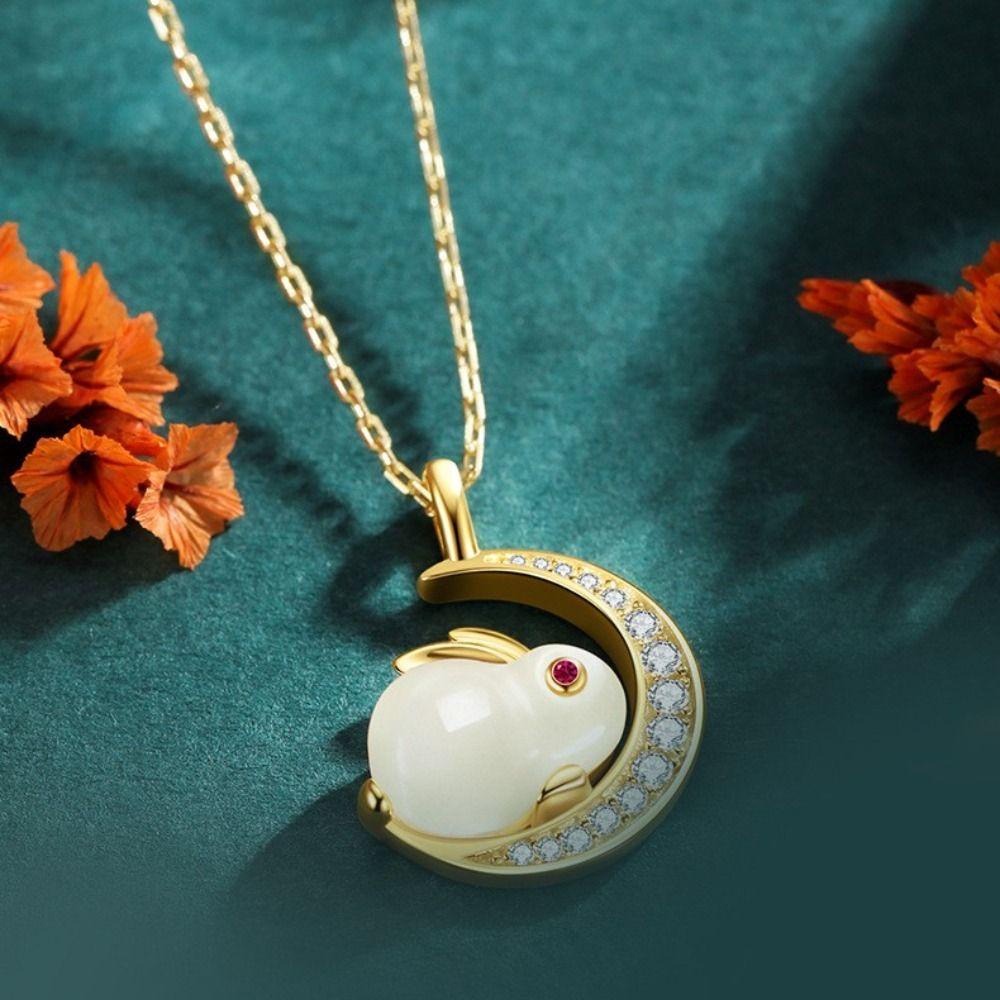 Mxbeauty 2023giok Kelinci Kalung Adjustable Hadiah Gadis Untuk Pestanya Perhiasan Giok Imitasi Hadiah Tahun Baru Bunny Necklace