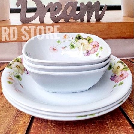 PROMO 6.PCS SET 3.PIRING 3.MANGKOK MELAMINE MOTIF ROSE