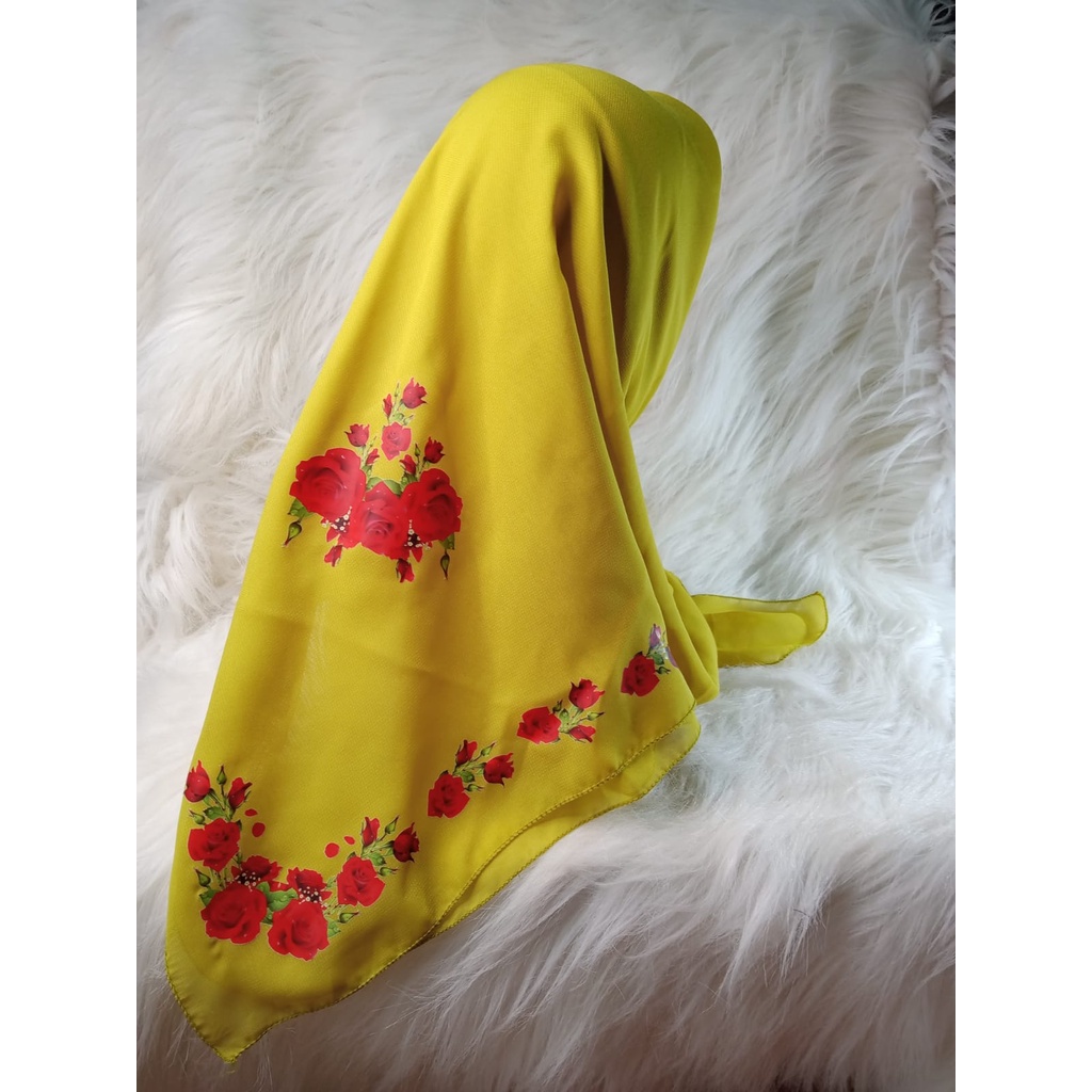 NEW  printing motif bunga // hijab segi empat bella square printing  motif bunga