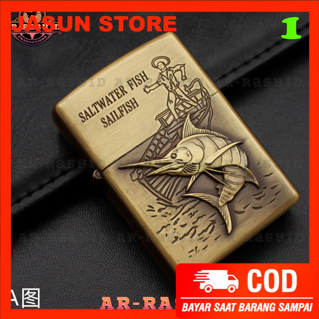 BISA COD! Korek Api Zippo Roda Api Minyak Jiantai Motif Ikan Fish JT-6083