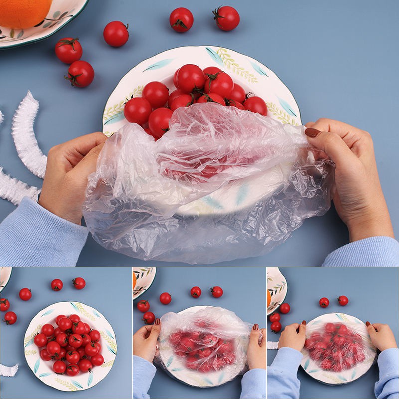 AVVET Plastik Wrapping Pembungkus Makanan Transparan Sekali Pakai 100 Pcs Easy Plastic Food Cover Disposable Free Pouch Penutup Pelindung Makanan Microwave Anti Bau