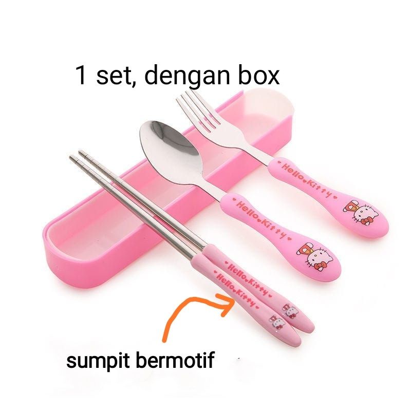 Sendok Anak  Stainless Steel 1 Set Alat Makan Anak 1 Set Sendok Garpu Sumpit Anak Motif Karakter