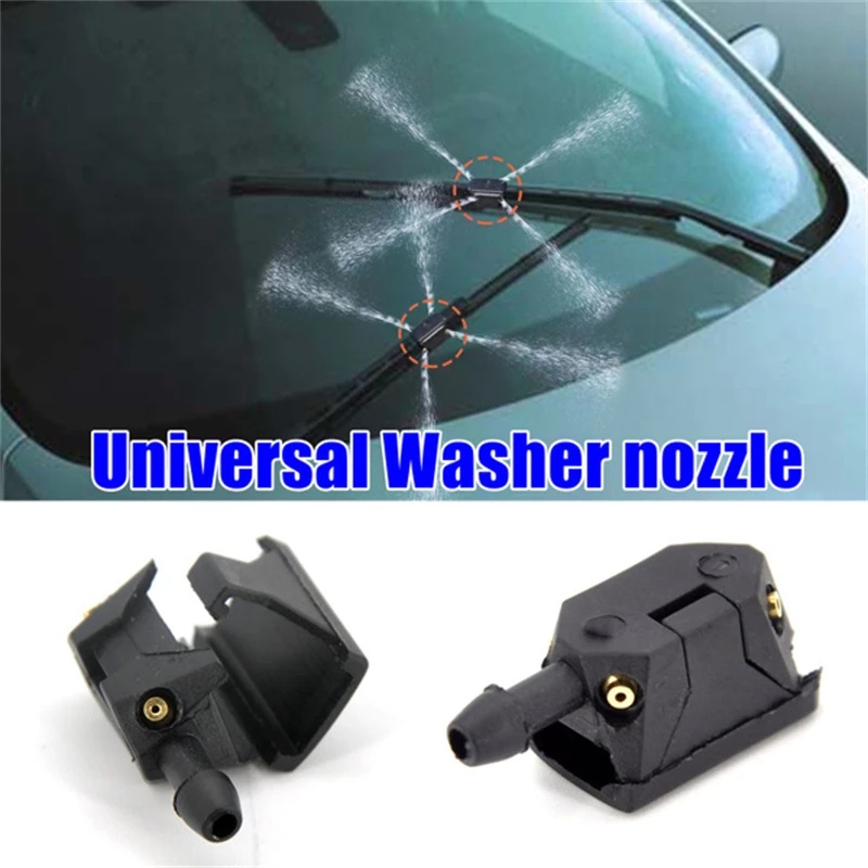 2 Pcs Nozzle Semprot Wiper Kaca Depan Mobil Universal Bahan Plastik Warna Hitam