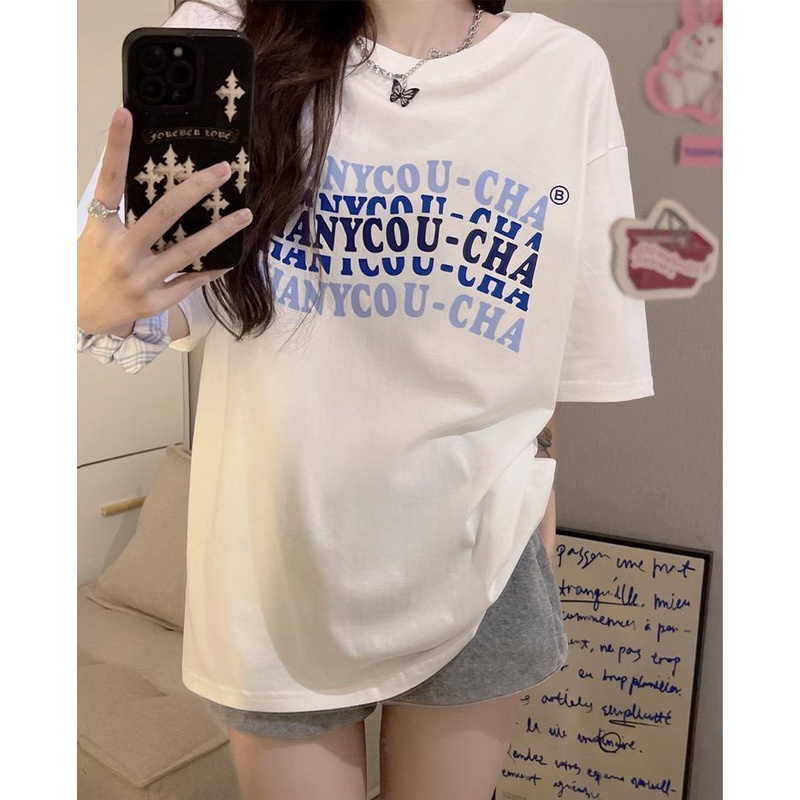 [littlecrab] Kaos Oversize Korea Chanycou-Cha Simple Aesthetic Gradasi Biru Ungu Soft Bayangan Shadow T-shirt Couple Unisex Berkualitas Korean Style