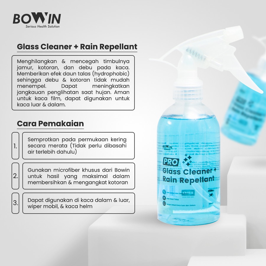 BOWIN Glass Cleaner &amp; Rain Repellant 300mL (Pembersih Kaca, Anti Jamur &amp; Air)