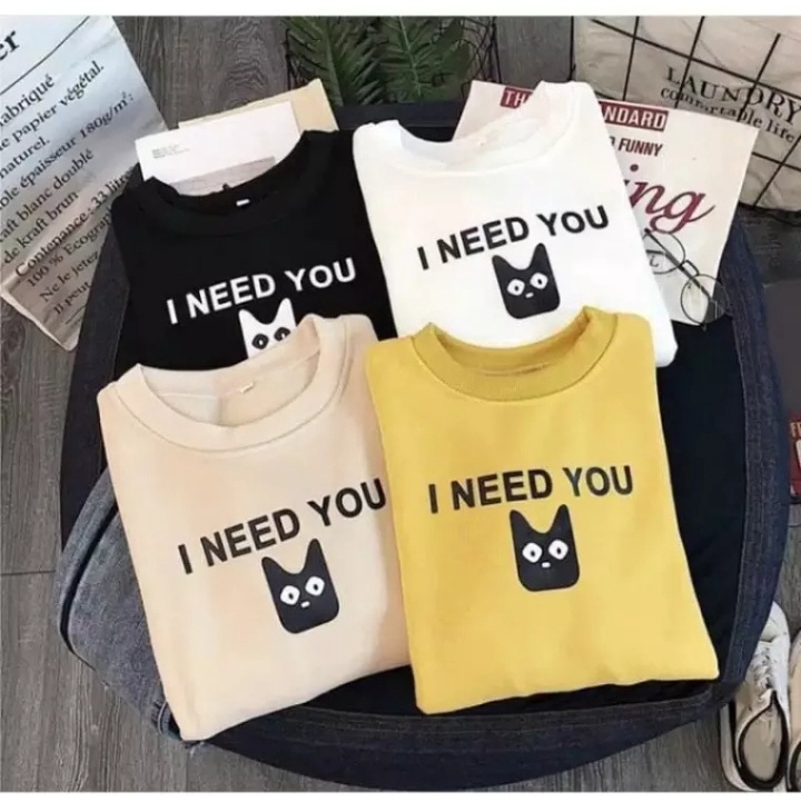 SWEEPER - TERLARIS BASIC SWEATER I NEED YOU PRIA &amp; WANITA M-XL BAHAN FLEECE