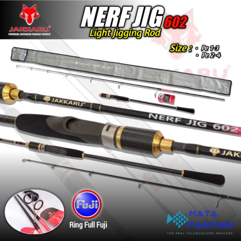 Joran pancing jigging spinning Jakkaru Nerf Jig 602 PE 1-3 PE 2-4 carbon solid Fuji guides