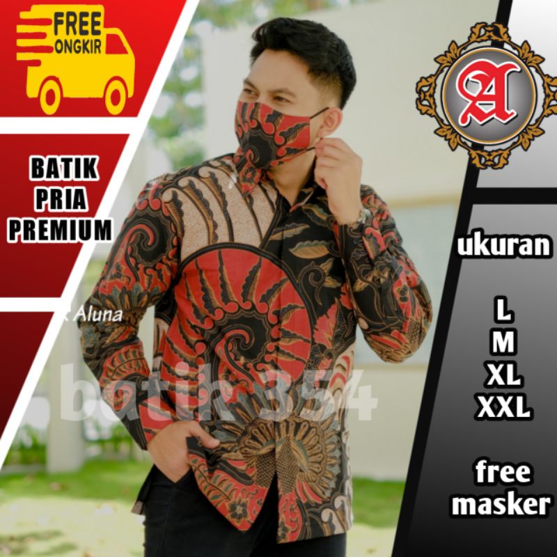 kancing Batik Aluna premium Pria Lengan Panjang Premium Aluna  batik pria Premium kemeja katun premi