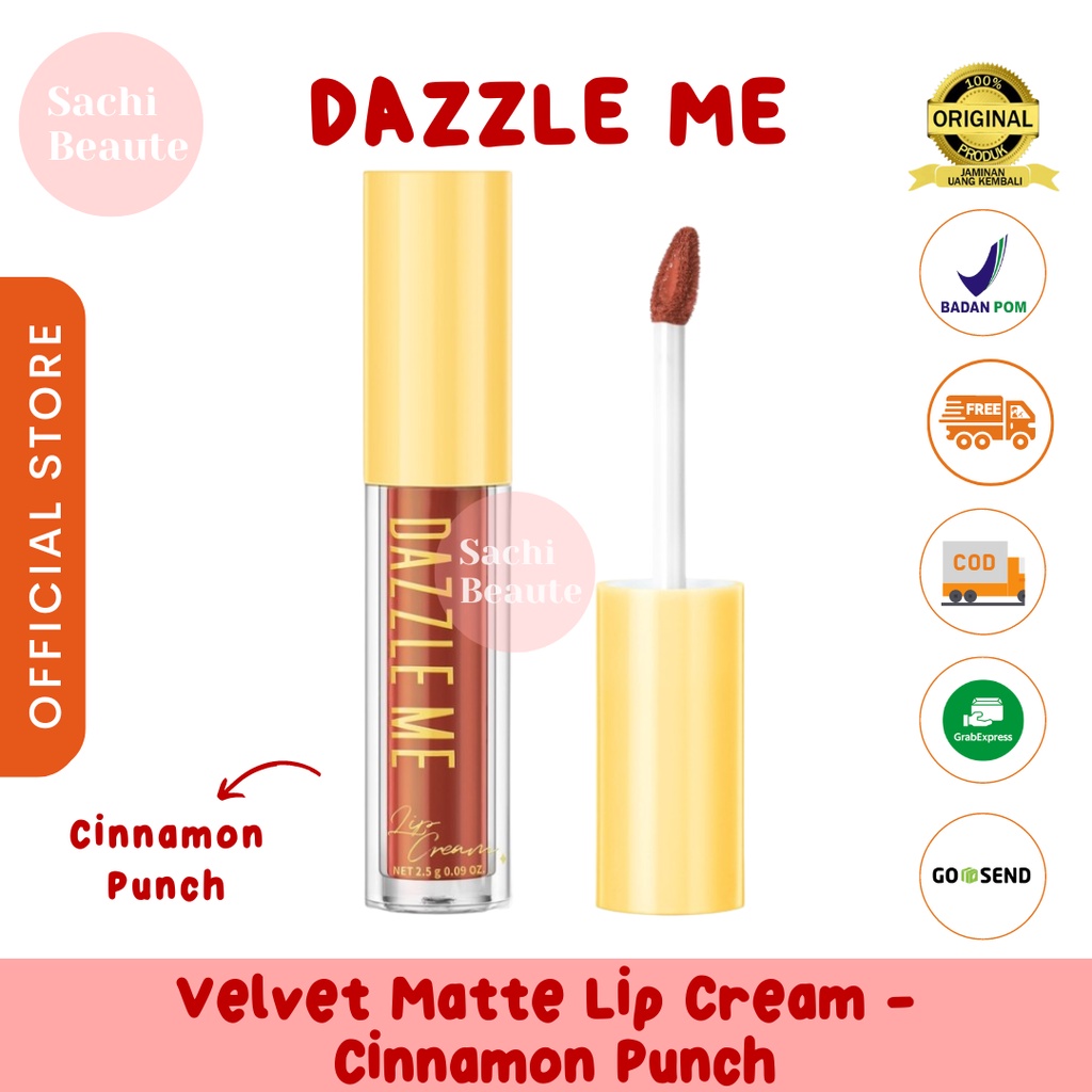 DAZZLE ME Velvet Matte Lip Cream | Vitamin E Waterproof Lipstik Pigmented Tahan Lama BPOM 2,5g