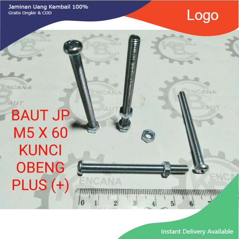 BAUT MUR JP M5 X 60 PANJANG 6 CM KUNCI OBENG PLUS (+) GALVANIS