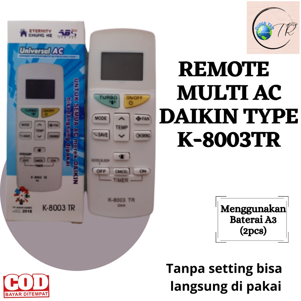 Remot Remote AC DAIKIN inverter split multifungsi tanpa setting K 8003