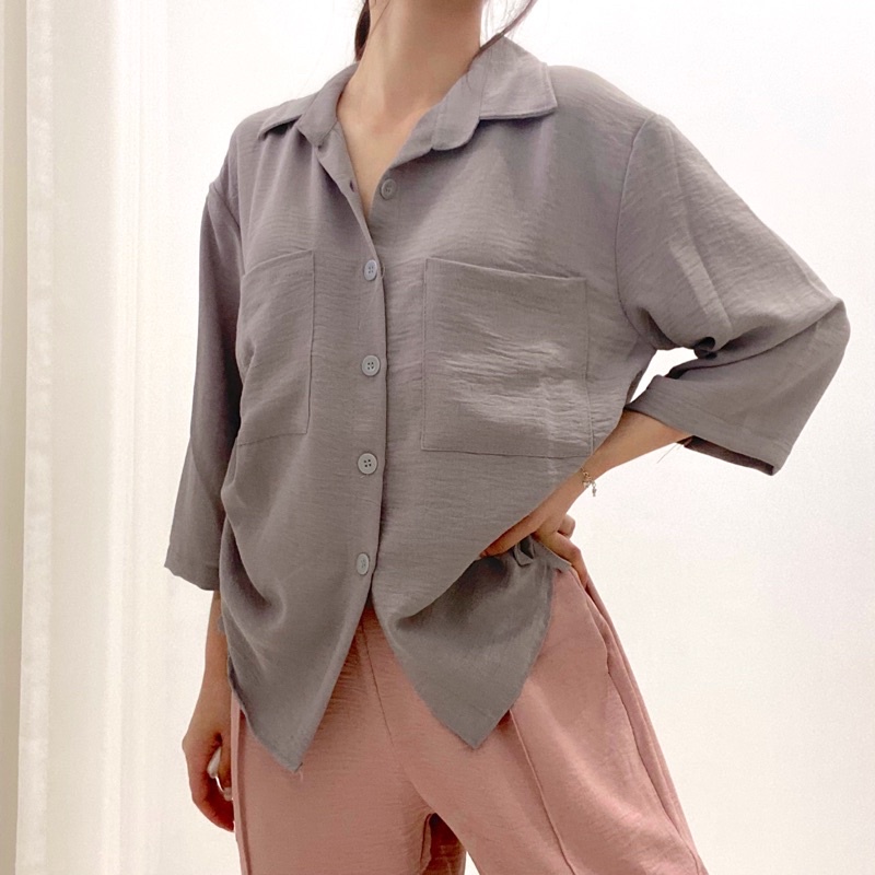 KATRIN Shirt Oversized / Kemeja Wanita / Kemeja Tali Serut Korea / Atasan Wanita Crinkle / Ruched Top 0402