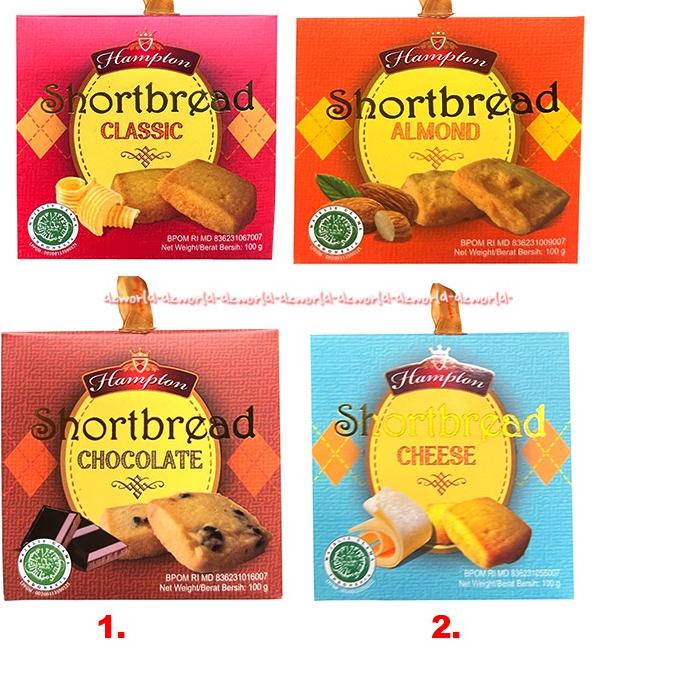 

TERLARIS BRANDS FESTIVAL Hampton Shortbread 100gr Short Bread Chocolate Cheese Classic Almond Hamptons Roti Kecil Rasa Original Keju Coklat Kacang Almon Kemasan Kotak Box Exlusive Kukis Cookies buruan