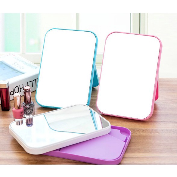 CERMIN LIPAT PERSEGI PORTABLE / KACA RIAS MAKE UP BEAUTY MIRROR WHITE_CELL