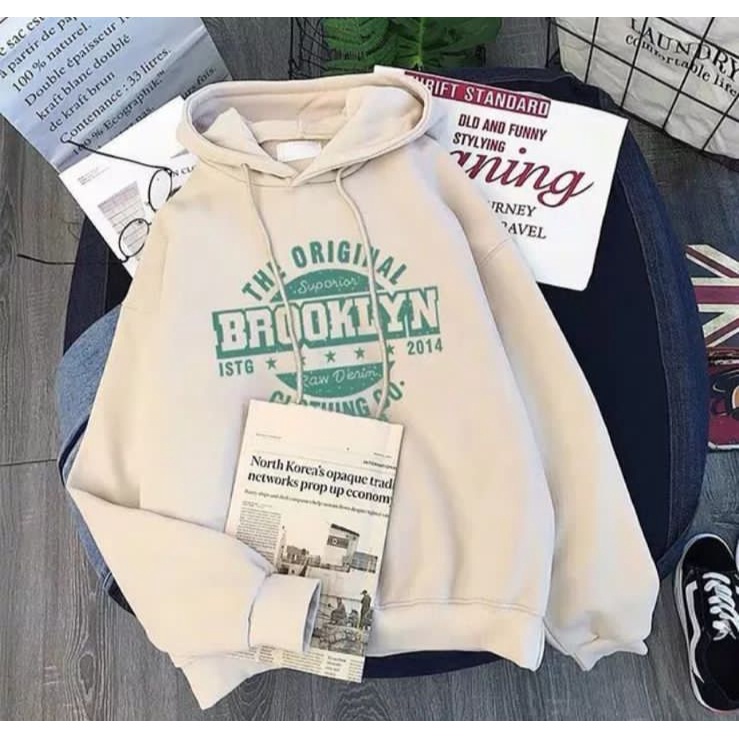 BROOKLYN HOODIE SWEATER HOODIE WANITA BAHAN FLECEE