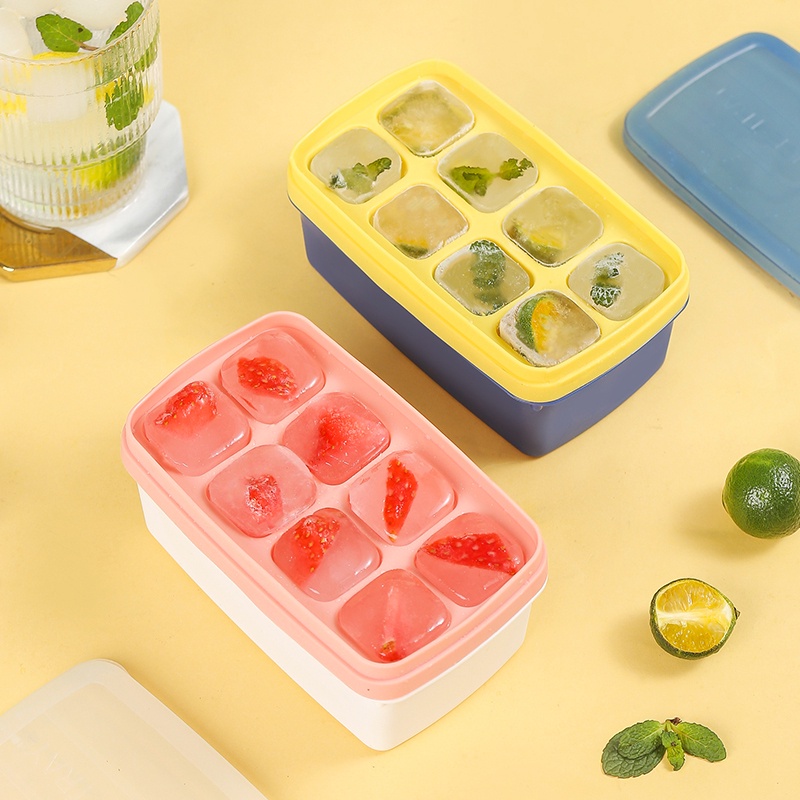 POTE Cetakan Es Batu 8 Tray Silikon Model Tekan Wadah Box Sekop Es Press Type Ice Cube Making Box Ice Storage