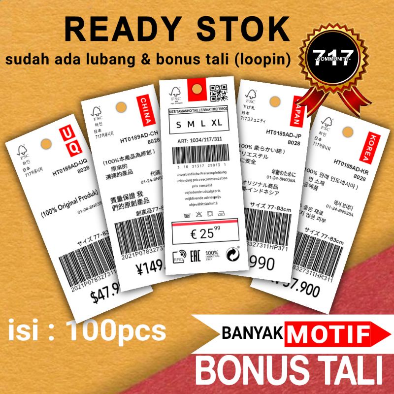 

[100pcs] Hang Tag / Hangtag Barcode Label Import Ready Stock hang tag bonus tali