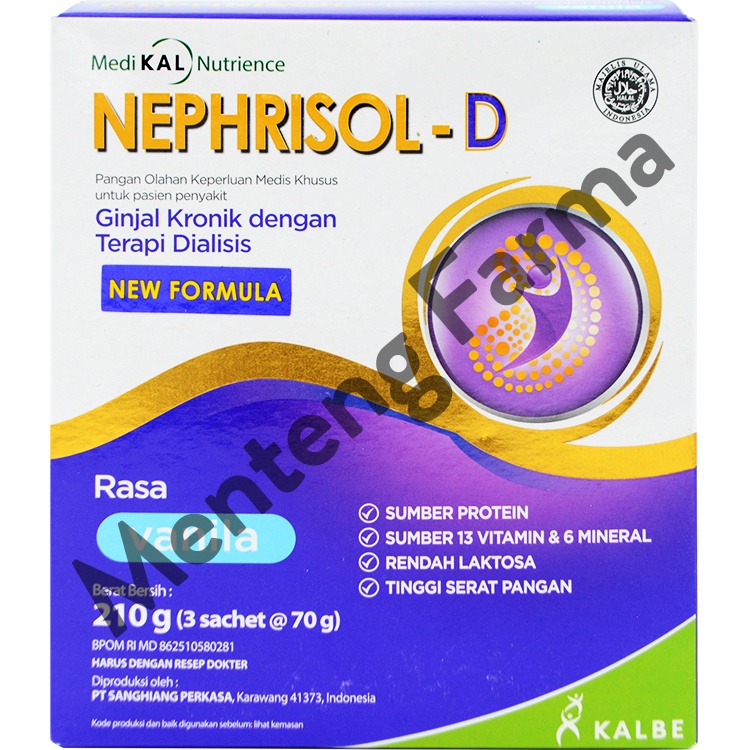 Nephrisol D Vanila 210 Gram - Susu Tinggi Protein Khusus Pasien Ginjal Dialisis