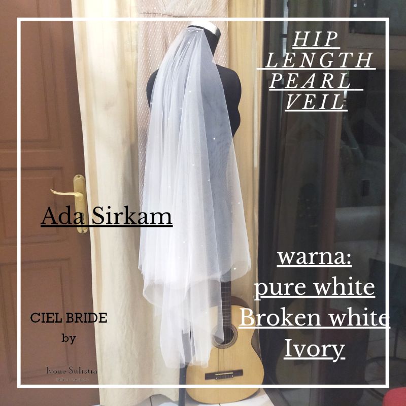 custom order wedding veil hip length with pearl warna