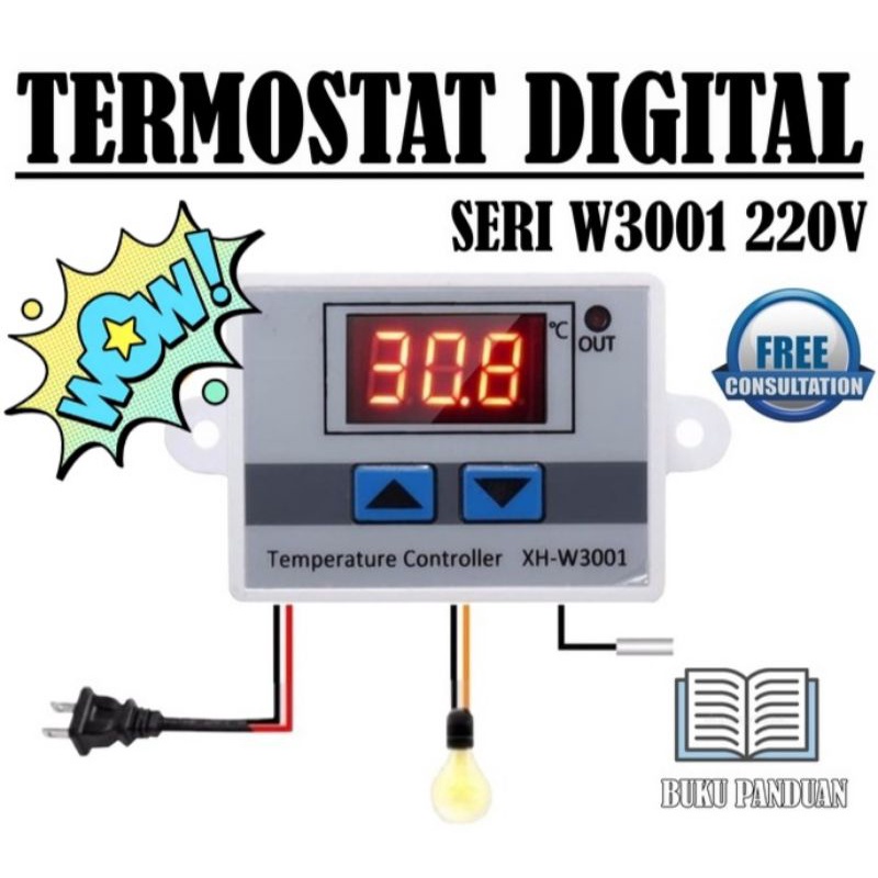 Termostat Digital 220V Termostat W3001 AC untuk Mesin Tetas Telur