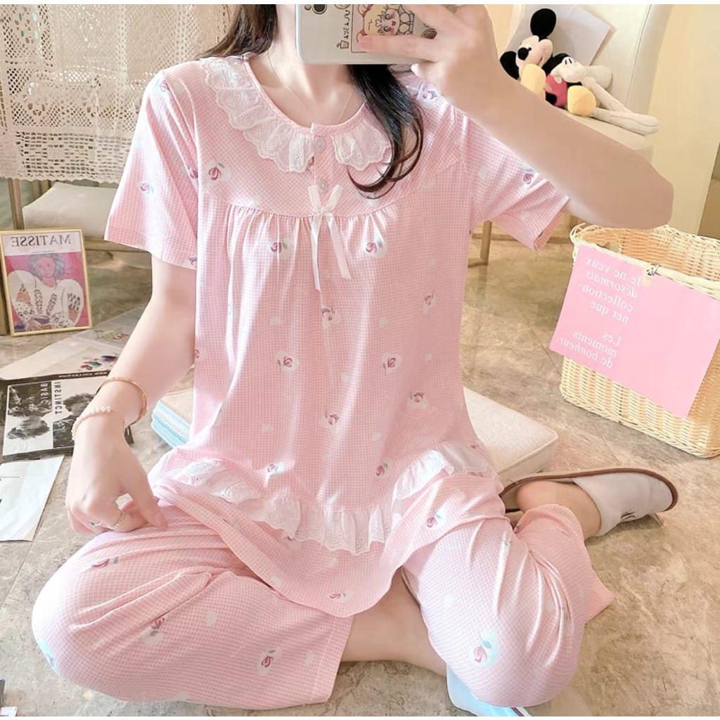 【 Bra Mall 】BM-330 BAJU TIDUR WANITA LENGAN PENDEK CELANA PANJANG PIYAMA IMPORT PAJAMAS