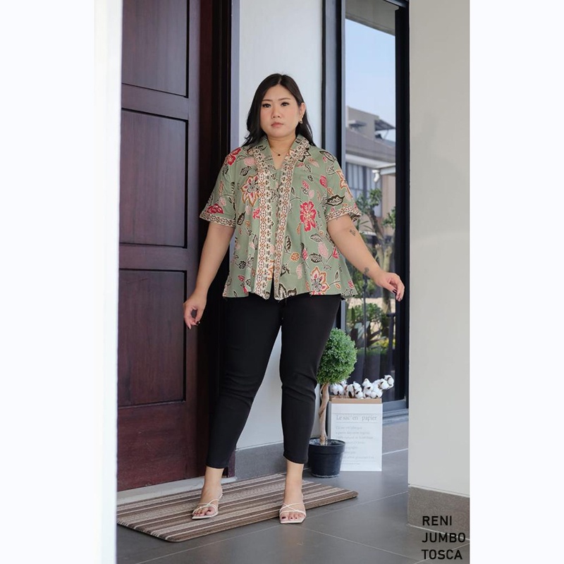 Evercloth Reni Blouse Wanita Atasan Wanita Blouse Batik Perempuan Atasan Batik Wanita Lengan Pendek Kebaya Kimono Batik Baju Kutu Seragam Sarimbit Set Jumbo