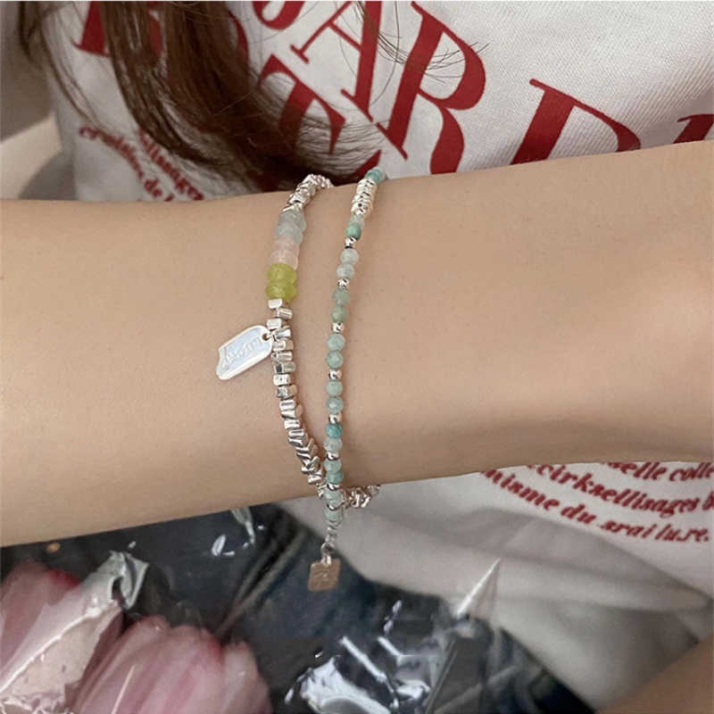 Mhang Gelang Tangan Manik-Manik Batu Mutiara Motif Huruf Warna-Warni Gaya Korea Untuk Wanita