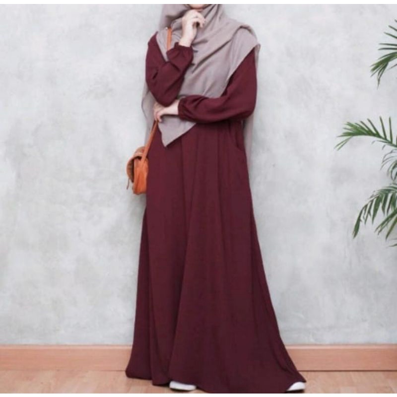 Gamis Abaya Dress Hitam Tangan Kerut Daily Polos Syar'i Wanita Muslim