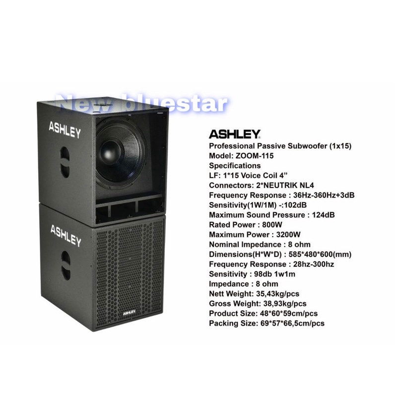 Subwoofer Ashley Pasif Zoom 115 Original Sub Passive 15 inch Zoom115