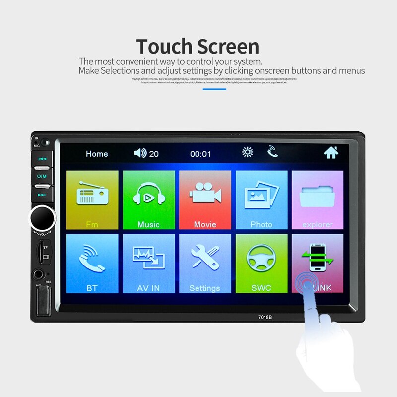 Head Unit Double Din MP5 7 inch 7018B Audio Mobil Mirrorlink Bluetooth Touchscreen Full Glass