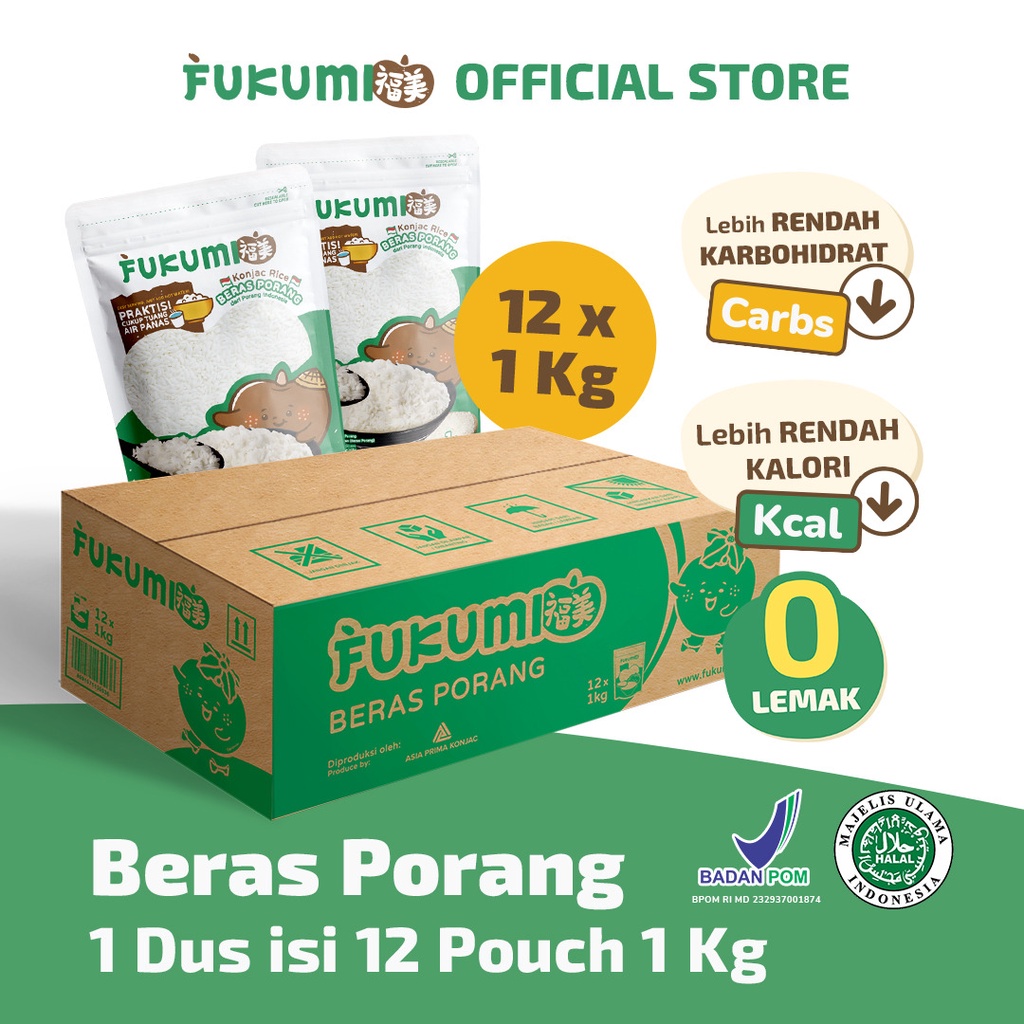 FUKUMI BERAS PORANG 1 CARTON ISI 12 POUCH 1KG- Fukumi Shirataki Beras Konjac Rice Diet