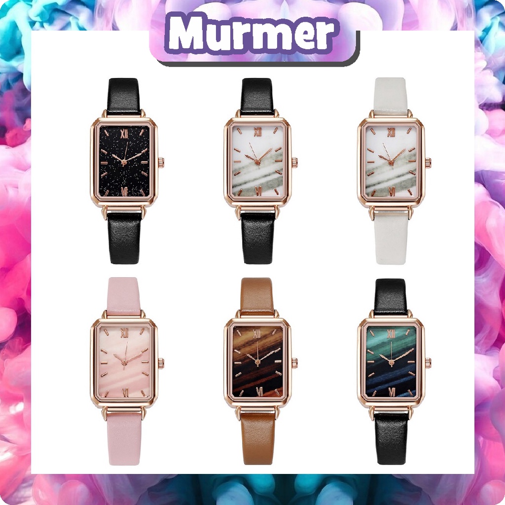 MurmerOfficial Jam Tangan Kecil Wanita Dial Kotak Gradasi Analog Quartz Strap Pu Leather Fashion Import JT054