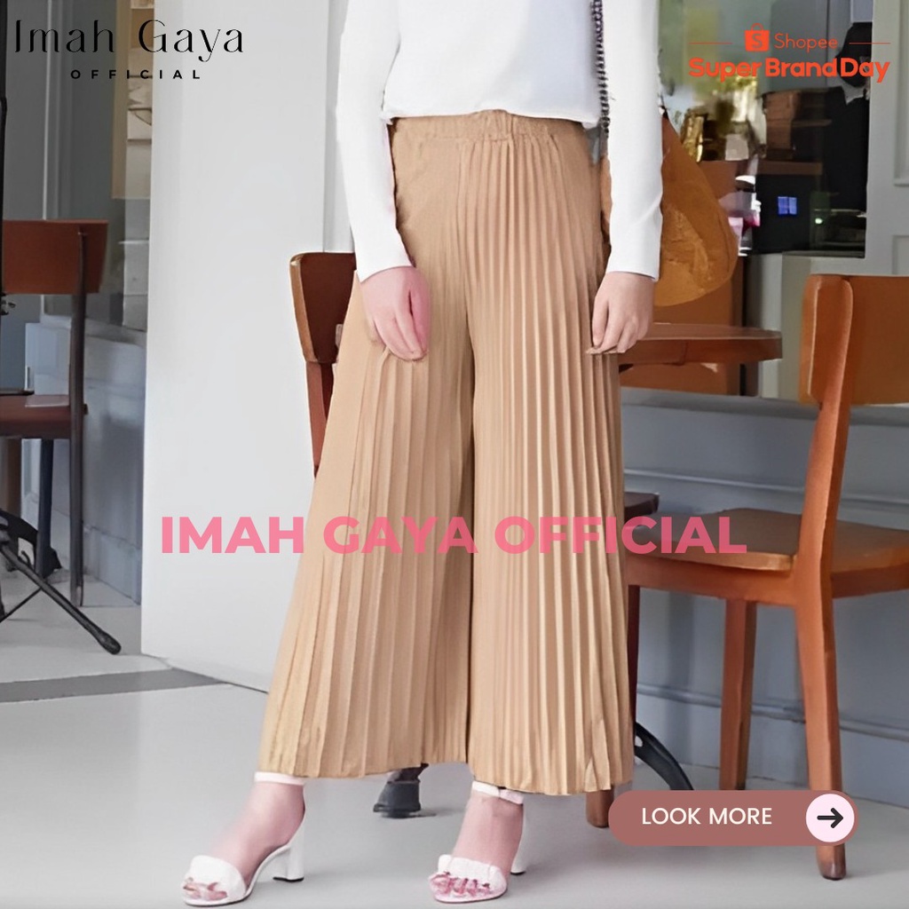 Celana Kulot Plisket Wanita Dewasa Standar Panjang Polos Plisket Kulot Plisket
