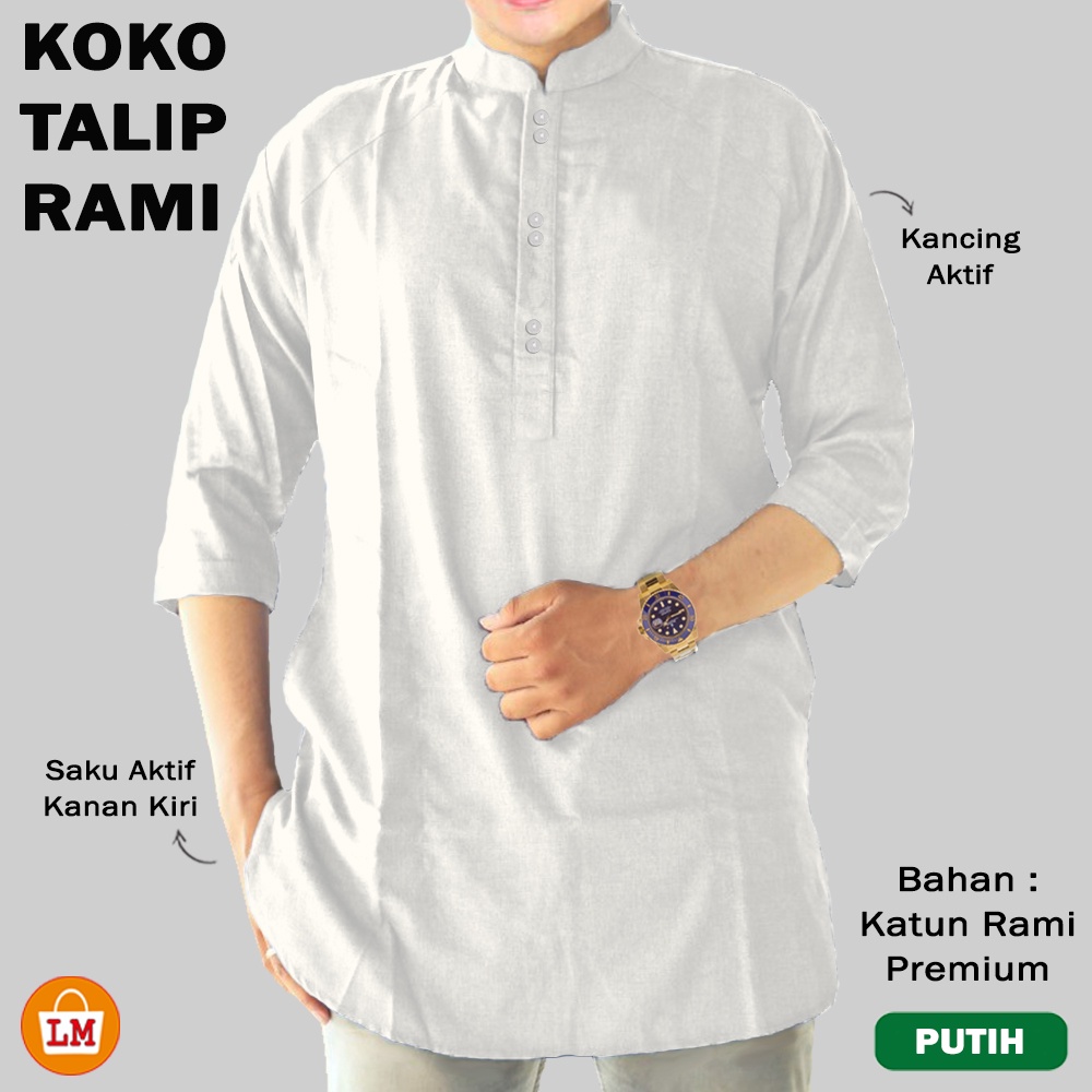 Baju Pria Muslim KOKO TALIP RAMI Katun Lengan 3/4 Size M-3XL / 29452