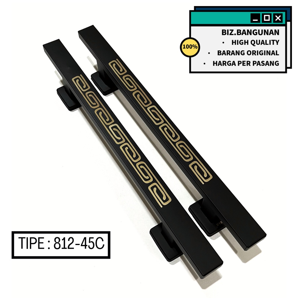 DOOR PULL KOTAK SOBAR HITAM STAINLESS MOTIF 45 CM - TARIKAN HANDLE PINTU KUPU TARUNG