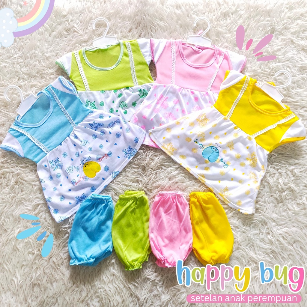 Dress Anak Bayi Perempuan Karakter Happy Bug / Dress Anak Perempuan / Dress Bayi / Baju anak Perempuan / Baju Bayi Perempuan / Daster Bayi perempuan