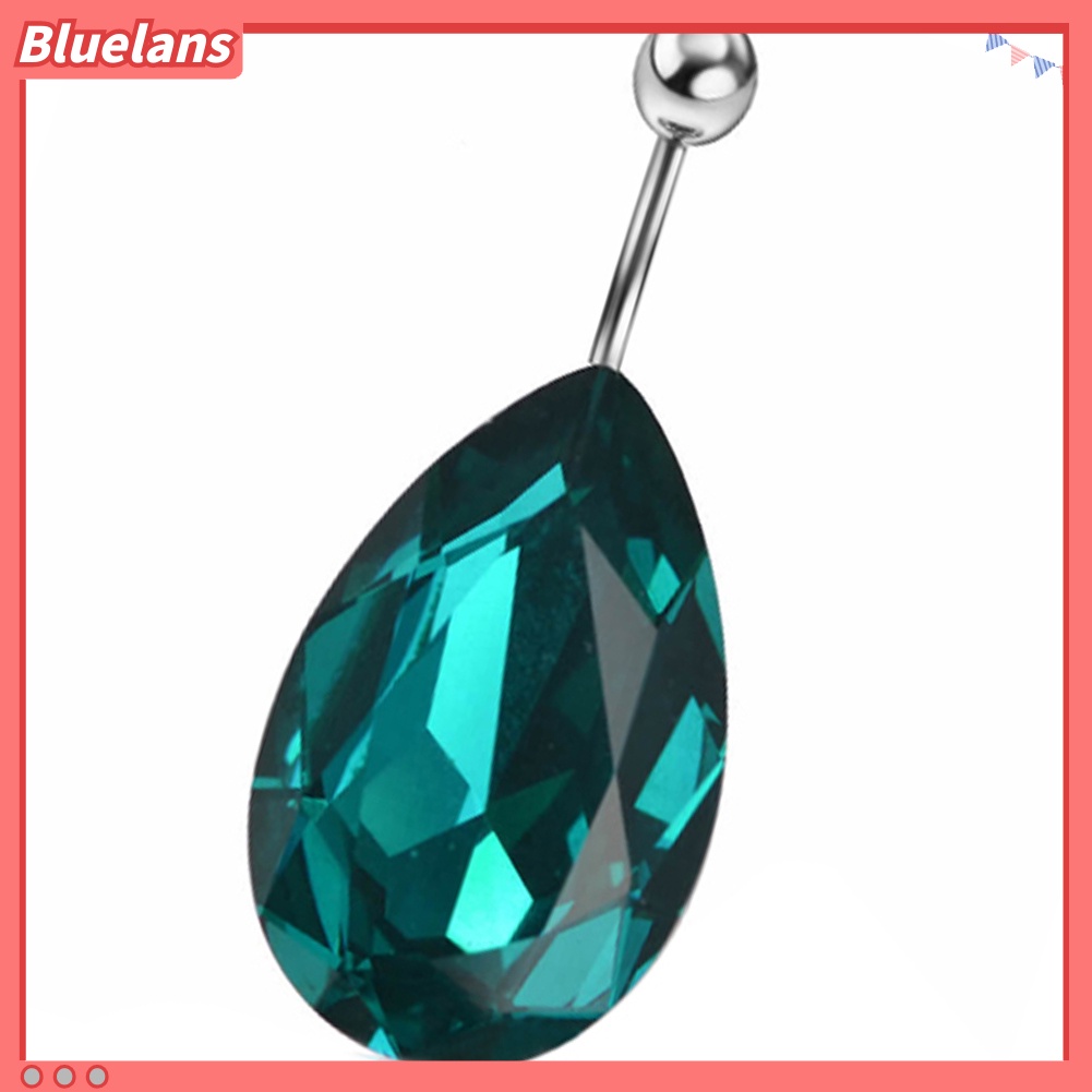 Bluelans Surgical Steel Tear Drop Rhinestone Button Barbell Bar Belly Navel Ring Body Piercing