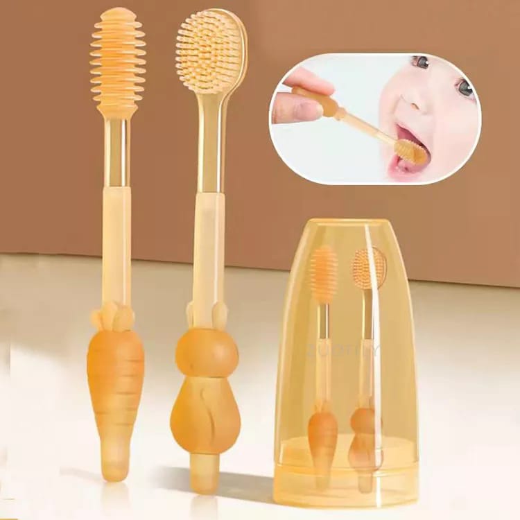 Sikat Gigi Bayi Sikat Lidah Bayi 3 in 1 Perawatan Mulut Gigi Bebas BPA lidah newborn 2in1  BPA free Silikon 0-18 bulan Gelas