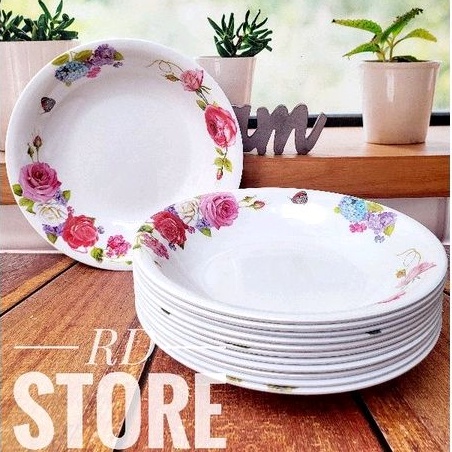 PROMO 12.PCS PIRING MAKAN CEKUNG MOTIF ROSE MELAMINE