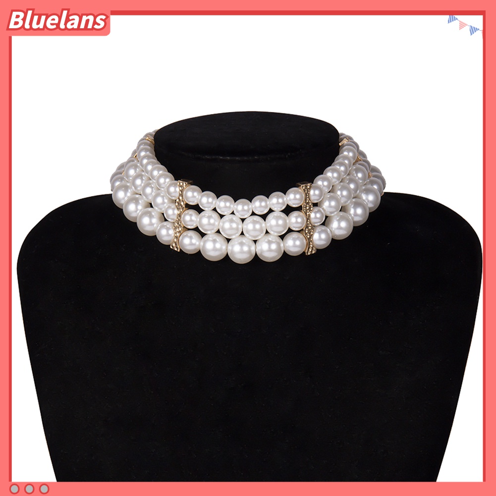 Kalung Rantai Klavikula Banyak Lapis Aksen Mutiara Tiruan Untuk Wanita