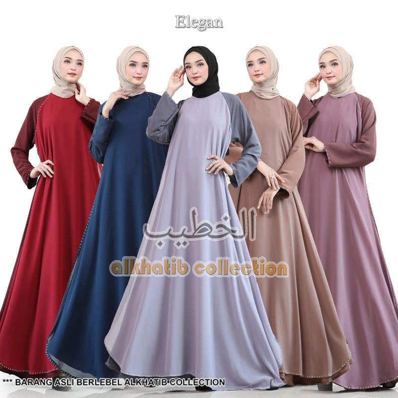 ABAYA ELEGAN POLOS ORI FURSAN CRYSTAL CREPE KOMBINASI SIFON LAYER DAN MATA MANIK-MANIK ALKHATIB COLL