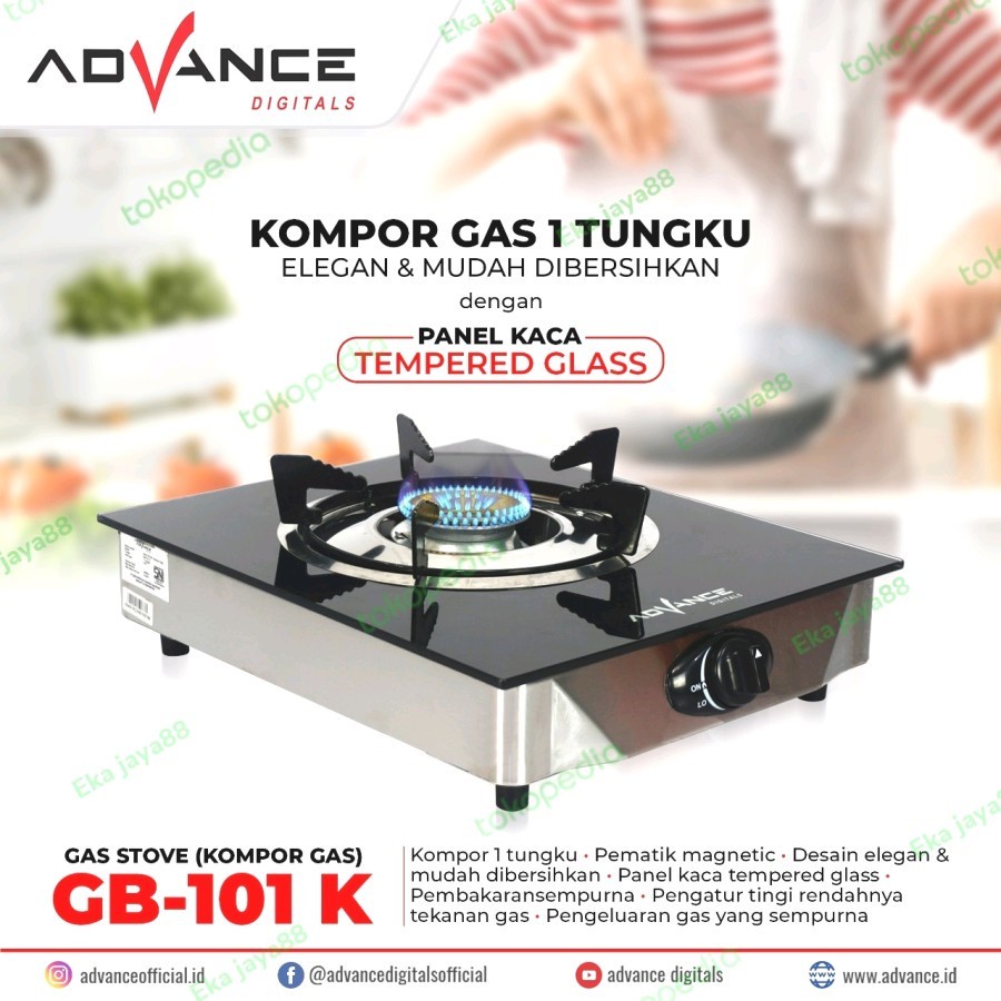 Kompor Gas Kaca Advance GB-101K  1 Tungku Tempered Glass