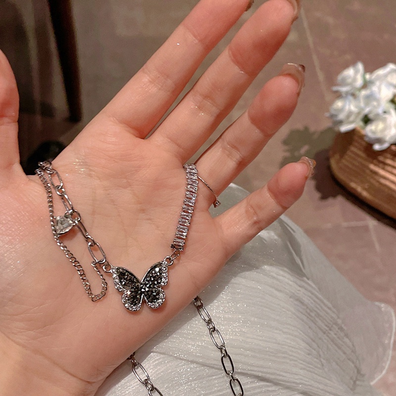 Butterfly Kalung Rantai Choker Hias Liontin Kupu-Kupu Hati Permata Kristal Mutiara Warna Emas Perak Untuk Wanita