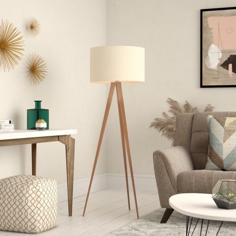 lampu lantai standing lamp kayu jati diameter kap 40cm