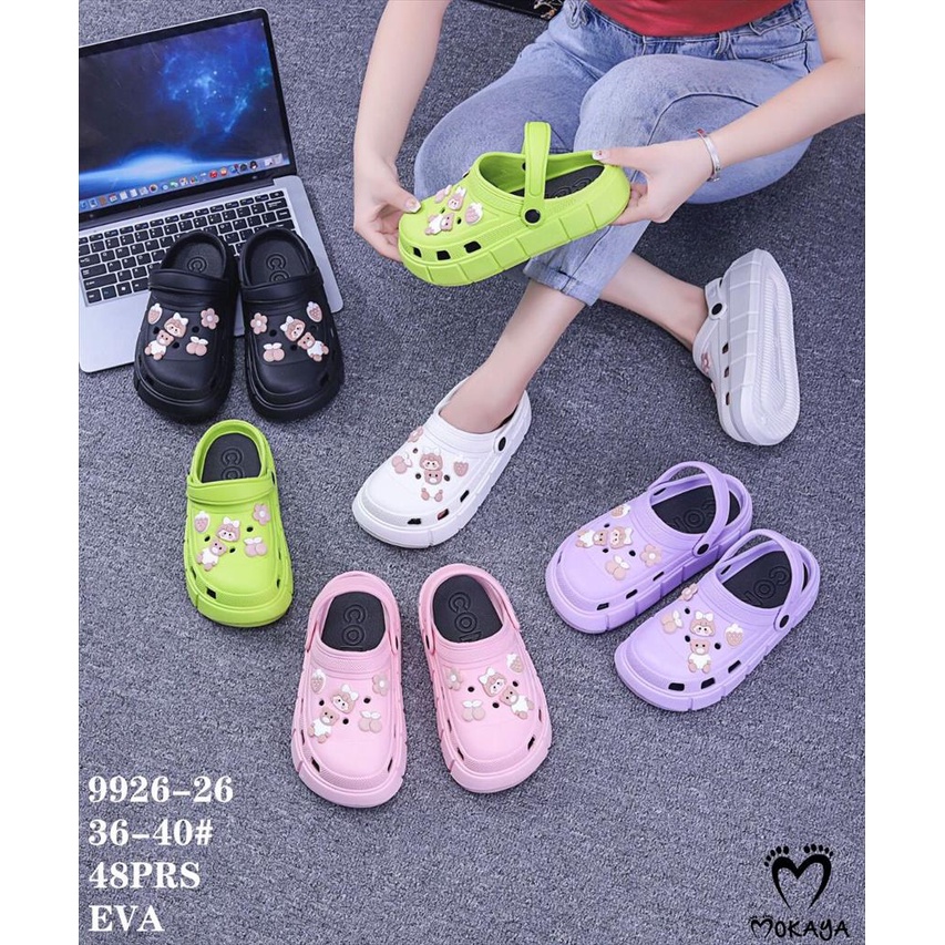 Sandal Crocs Let Bakpao Kodok Wanita Mainan Jibbitz Cloud Boba Bear Cinnamaroll Platform Tebal Super Cute Pretty Ringan Kekinian Import Mokaya / Size 36-40 (9926-25 &amp; 9926-26)